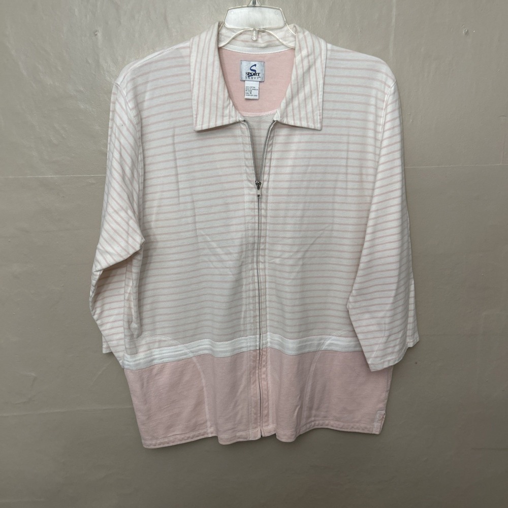 Sport Savvy 1X Pink White Strip Zip Front Women's‎ Jacket